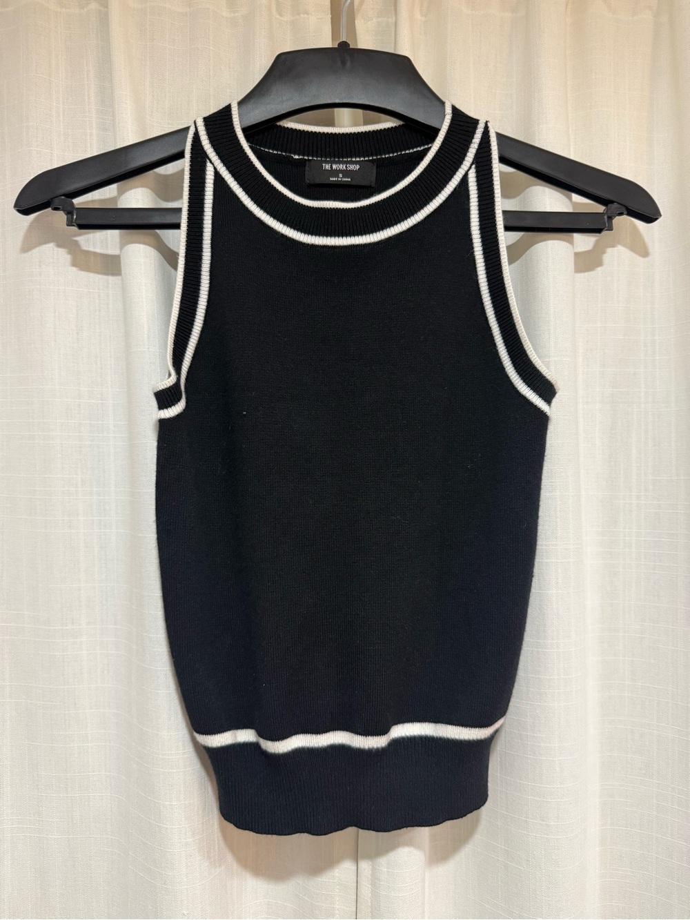 Workshop Republic Clothing Black Sleeveless Knit Tank with White Trim